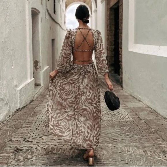 ZARA Cut Out Printed midi Dress - Picture 2 of 9